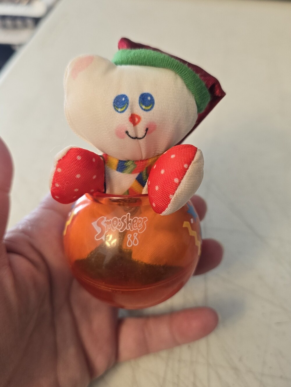 Vintage 1988 Fisher-Price Smooshees Christmas Ornament Cuddles Bear with Ball
